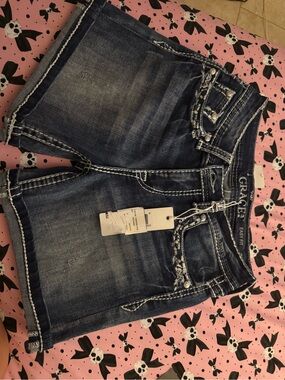 Grace Dark Blue Distressed Denim Shorts
